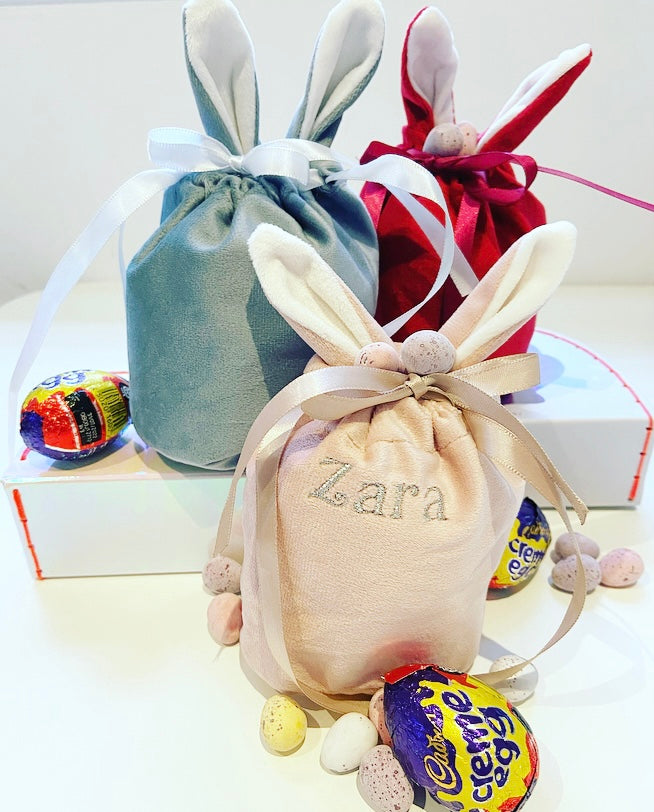 Personalised Bunny Ears Velvet Treat Bag